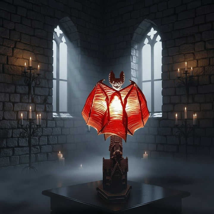Halloween Gothic Bat Table Lamp with Battery Powered LED Light and Translucent Red Wings - Image 4