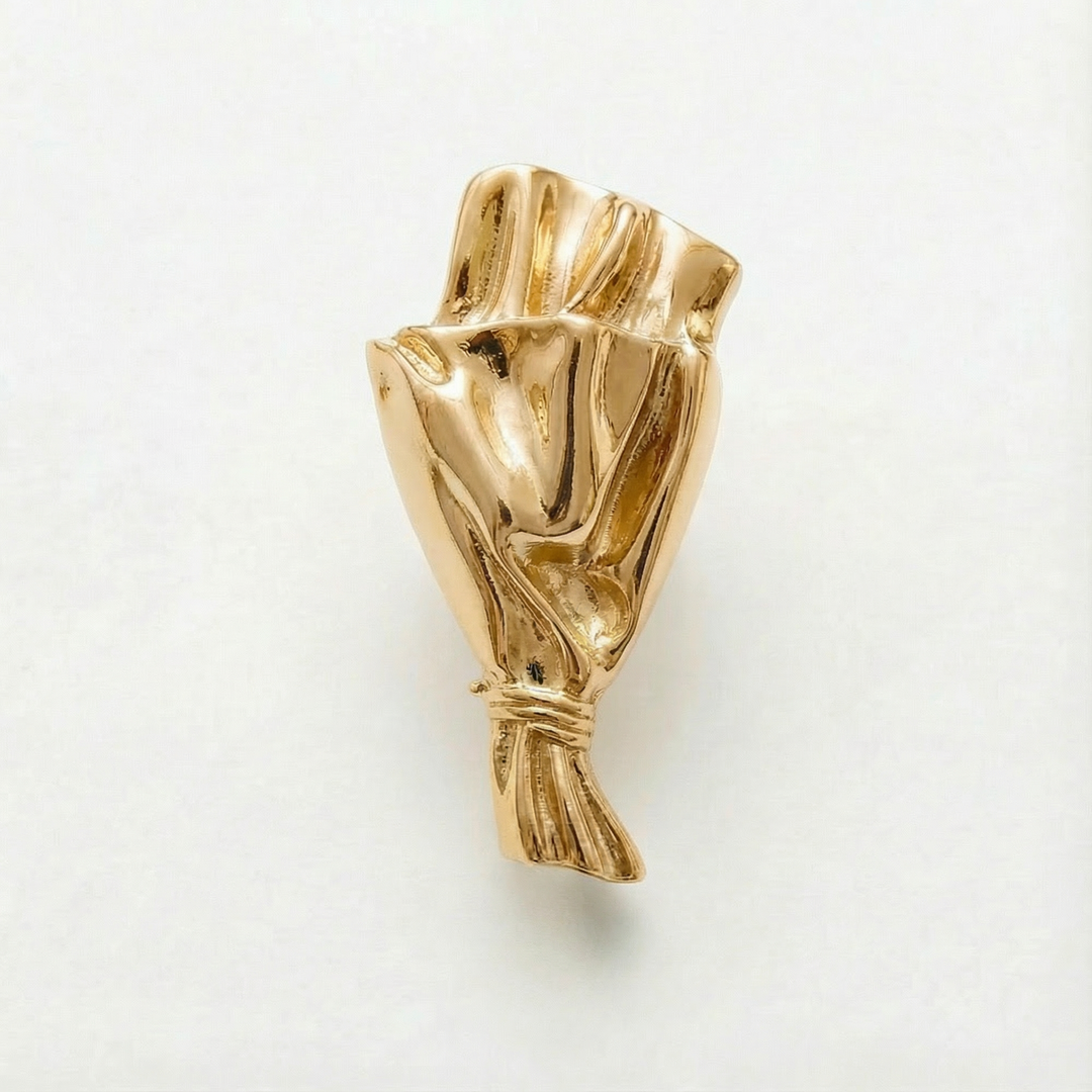Small Vase Brooch Sculpted Polished Floral Bouquet with Fresh Stem Opening 12