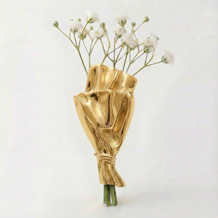 Small Vase Brooch Sculpted Polished Floral Bouquet with Fresh Stem Opening 8