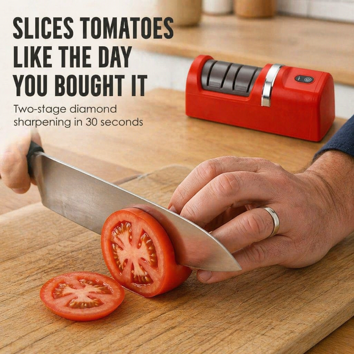 Electric Knife Sharpener | Two-Stage Diamond Wheel, Coarse &amp; Fine Grit | USB-Rechargeable, Non-Slip Base, 18 cm 1