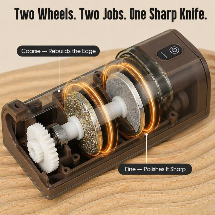 Electric Knife Sharpener | Two-Stage Diamond Wheel, Coarse &amp; Fine Grit | USB-Rechargeable, Non-Slip Base, 18 cm 3