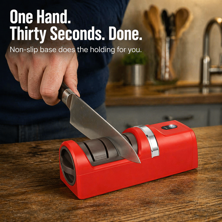 Electric Knife Sharpener | Two-Stage Diamond Wheel, Coarse &amp; Fine Grit | USB-Rechargeable, Non-Slip Base, 18 cm 4