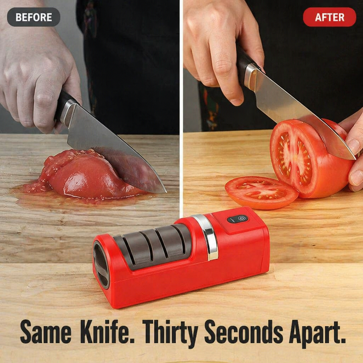 Electric Knife Sharpener | Two-Stage Diamond Wheel, Coarse &amp; Fine Grit | USB-Rechargeable, Non-Slip Base, 18 cm 5