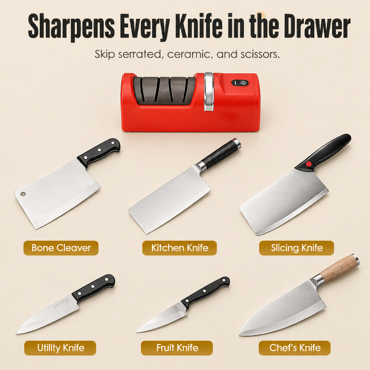 Electric Knife Sharpener | Two-Stage Diamond Wheel, Coarse &amp; Fine Grit | USB-Rechargeable, Non-Slip Base, 18 cm 8