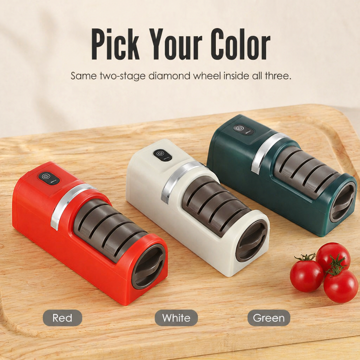 Electric Knife Sharpener | Two-Stage Diamond Wheel, Coarse &amp; Fine Grit | USB-Rechargeable, Non-Slip Base, 18 cm 9