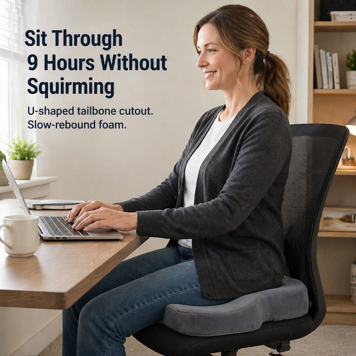 Coccyx Seat Cushion Memory Foam | U-Shaped Tailbone Cutout with Non-Slip Base | Relieves Pressure for All-Day Sitting Comfort 1