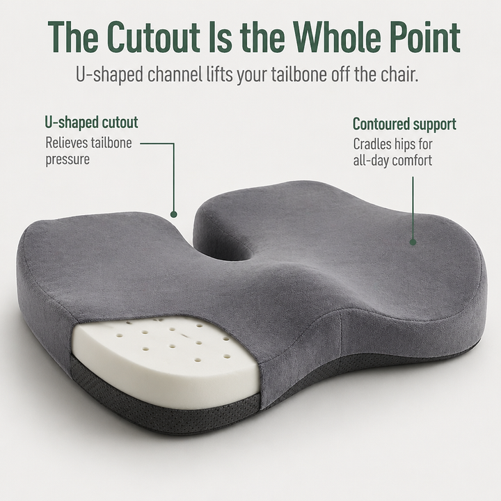 Coccyx Seat Cushion Memory Foam | U-Shaped Tailbone Cutout with Non-Slip Base | Relieves Pressure for All-Day Sitting Comfort 3