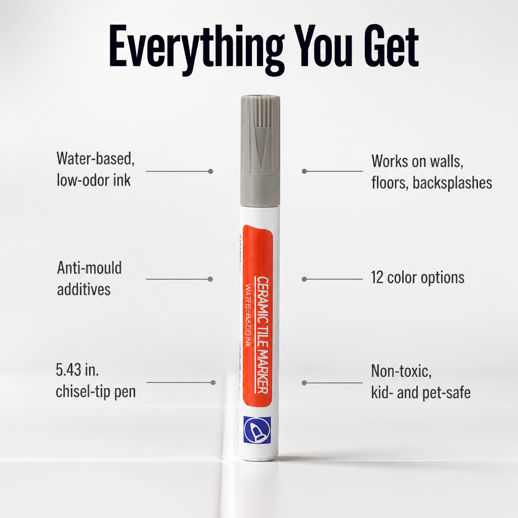 Grout Paint Pen | Covers Stained Grout Lines in Minutes, No Scrubbing | 12 Colours, Water-Based, Anti-Mould Formula 7