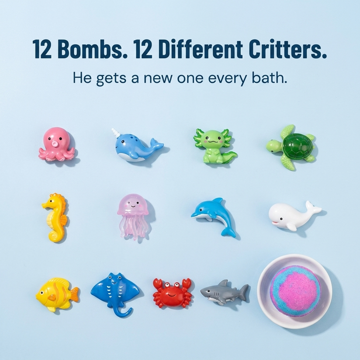 Kids Bath Bombs, 12 x 60 g | Hidden Sea Creature Toy in Every Bomb | Plant-Based Fizz, Tear-Free, No Tub Ring, Ages 3+ 5
