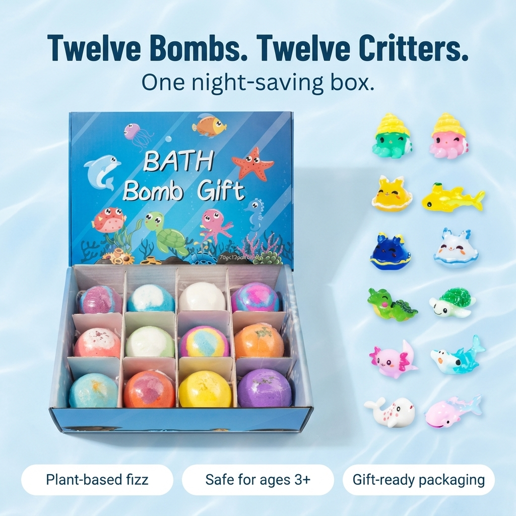 Kids Bath Bombs, 12 x 60 g | Hidden Sea Creature Toy in Every Bomb | Plant-Based Fizz, Tear-Free, No Tub Ring, Ages 3+ 8