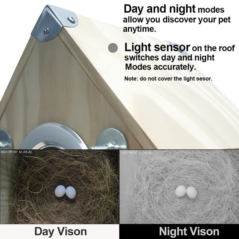 Bird Nest Box Camera Wooden | 4MP Night Vision with Motion Detection | Weatherproof for Outdoor Birdwatching Use 4