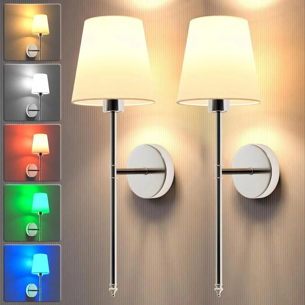 Battery Operated Wall Sconce Wireless Fabric Shade with Touch Dimming 2