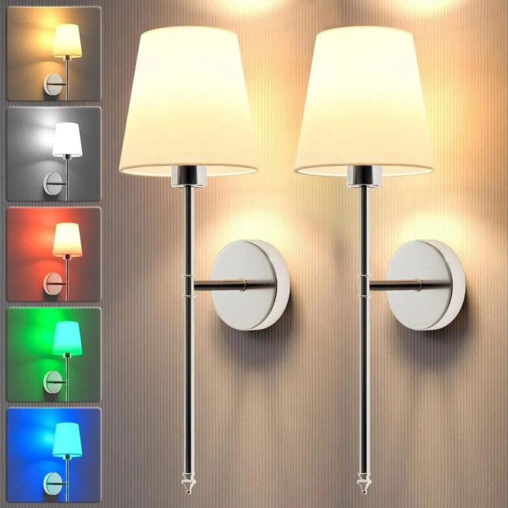 Battery Operated Wall Sconce Wireless Fabric Shade with Touch Dimming 2
