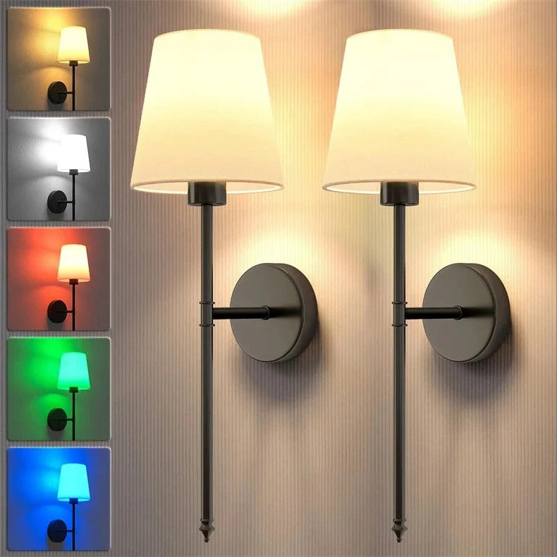 Battery Operated Wall Sconce Wireless Fabric Shade with Touch Dimming 1