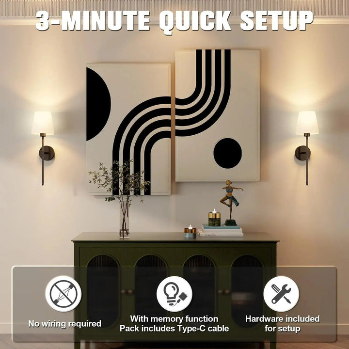 Battery Operated Wall Sconce Wireless Fabric Shade with Touch Dimming 13