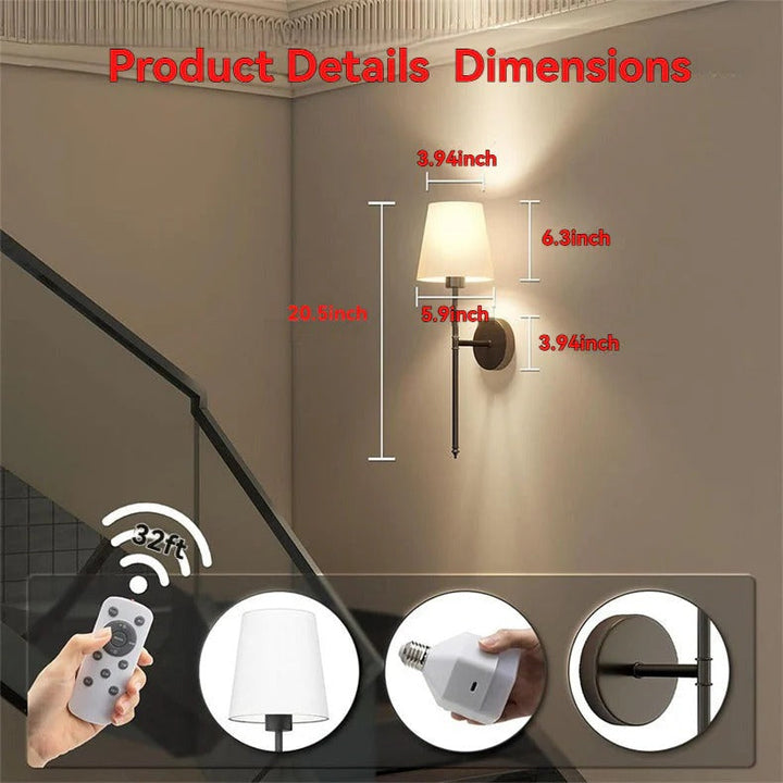 Battery Operated Wall Sconce Wireless Fabric Shade with Touch Dimming 9