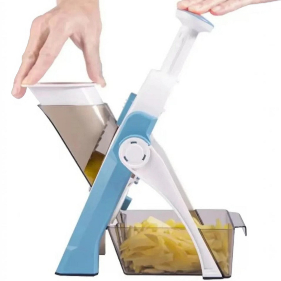 5 in 1 Vegetable Slicer | Interchangeable Blades with Collecting Tray | Protective Hand Guard for Safe Slicing 1