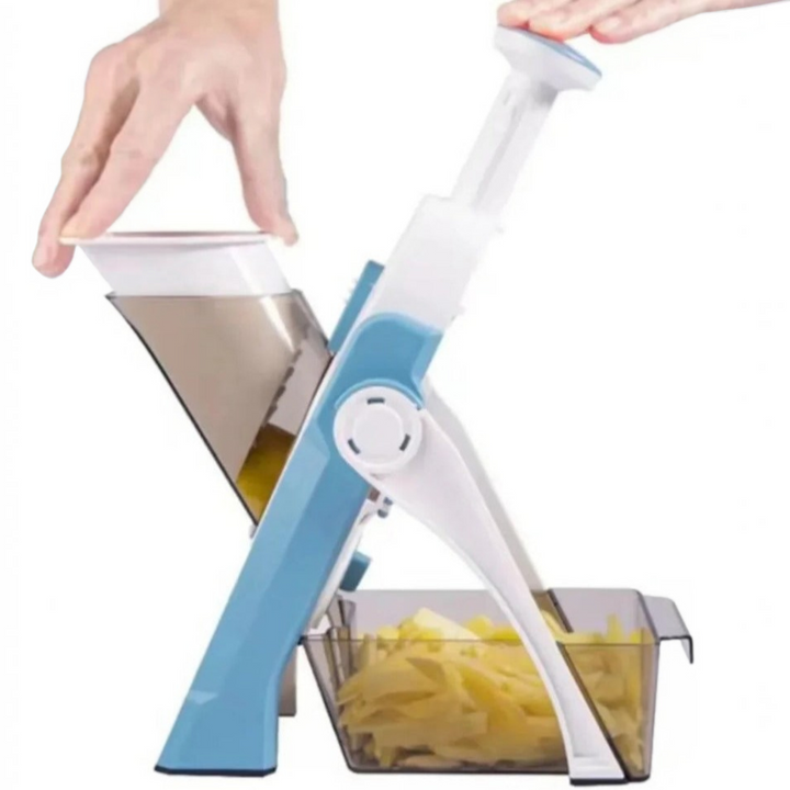 5 in 1 Vegetable Slicer | Interchangeable Blades with Collecting Tray | Protective Hand Guard for Safe Slicing 1