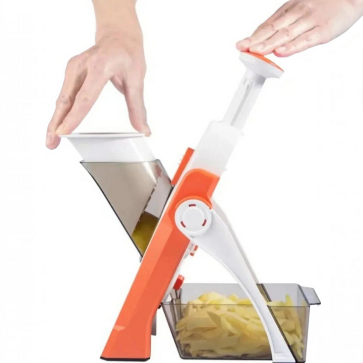 5 in 1 Vegetable Slicer | Interchangeable Blades with Collecting Tray | Protective Hand Guard for Safe Slicing 3
