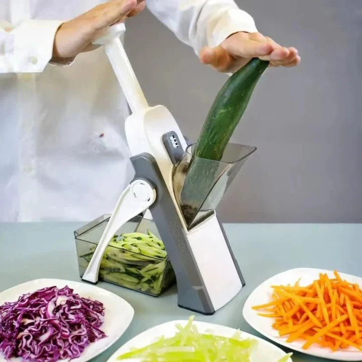 5 in 1 Vegetable Slicer | Interchangeable Blades with Collecting Tray | Protective Hand Guard for Safe Slicing 5