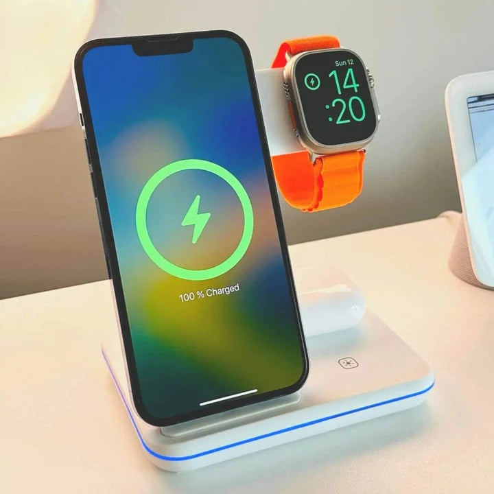 3-in-1 Wireless Charging Dock | Charges iPhone, Apple Watch and AirPods Together | Single Cable Wall Power Connection 3