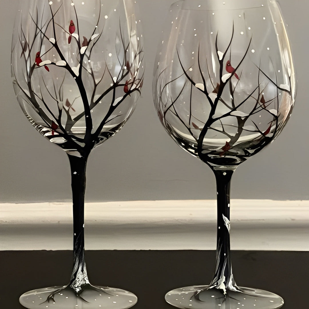 Hand-Painted Wine Glasses Set of 4 | Four Seasons Tree Design, Stemless or Stemmed | Dishwasher-Safe Handcrafted Glassware 2