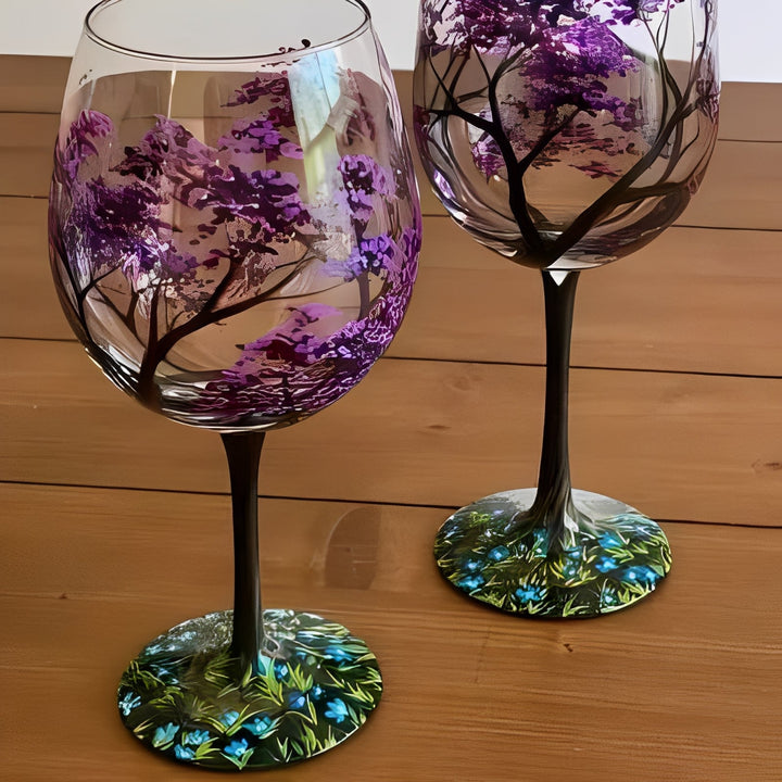 Hand-Painted Wine Glasses Set of 4 | Four Seasons Tree Design, Stemless or Stemmed | Dishwasher-Safe Handcrafted Glassware 6