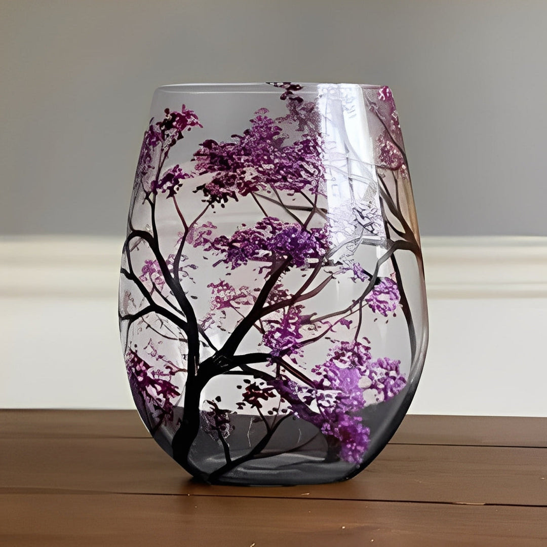 Hand-Painted Wine Glasses Set of 4 | Four Seasons Tree Design, Stemless or Stemmed | Dishwasher-Safe Handcrafted Glassware 5