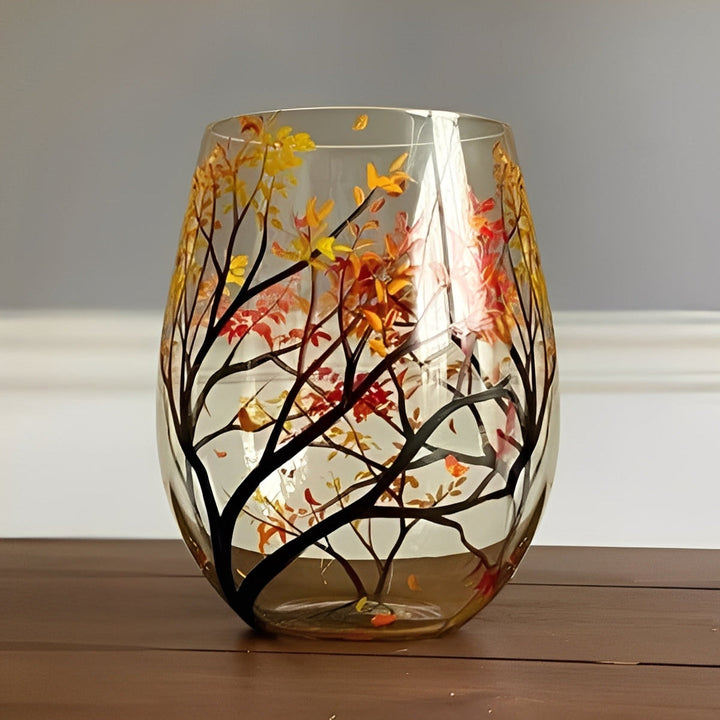 Hand-Painted Wine Glasses Set of 4 | Four Seasons Tree Design, Stemless or Stemmed | Dishwasher-Safe Handcrafted Glassware 7