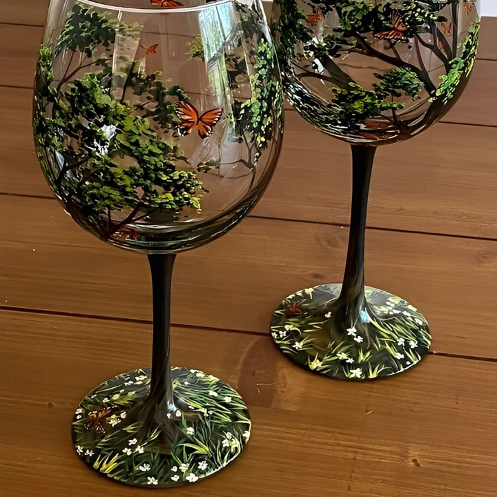 Hand-Painted Wine Glasses Set of 4 | Four Seasons Tree Design, Stemless or Stemmed | Dishwasher-Safe Handcrafted Glassware 4