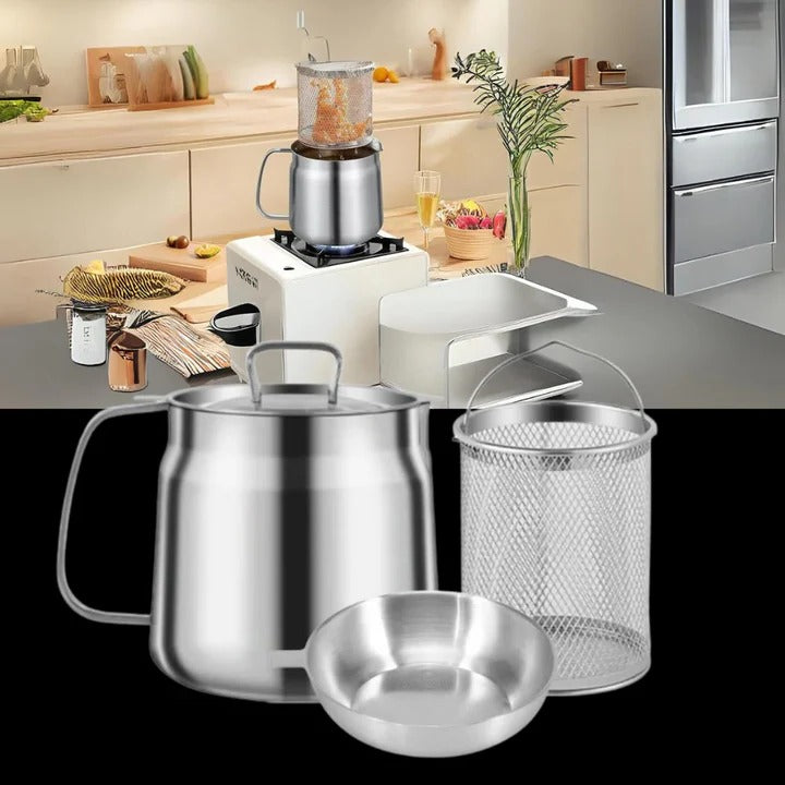 Deep Frying Pot with Strainer Stainless Steel | Built-In Oil Filter &amp; Heat-Resistant Handle | Fries, Sautés and Simmers 1