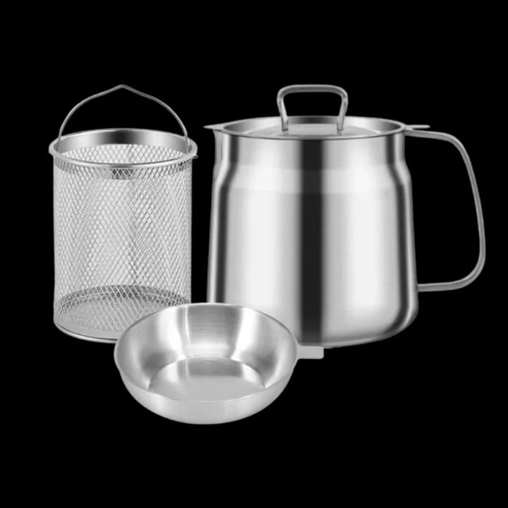 Deep Frying Pot with Strainer Stainless Steel | Built-In Oil Filter &amp; Heat-Resistant Handle | Fries, Sautés and Simmers 2