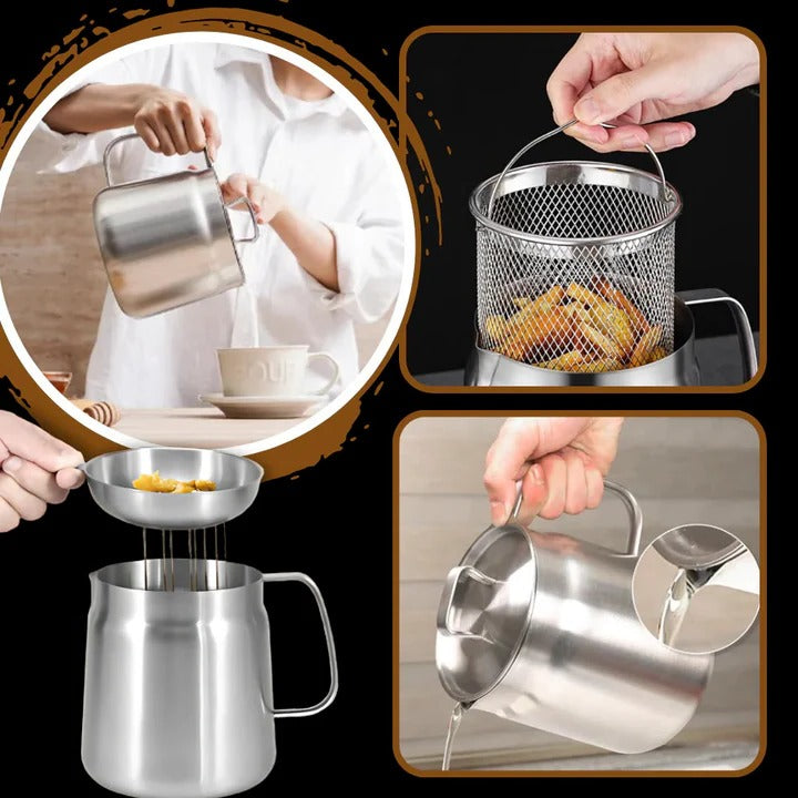 Deep Frying Pot with Strainer Stainless Steel | Built-In Oil Filter &amp; Heat-Resistant Handle | Fries, Sautés and Simmers 5