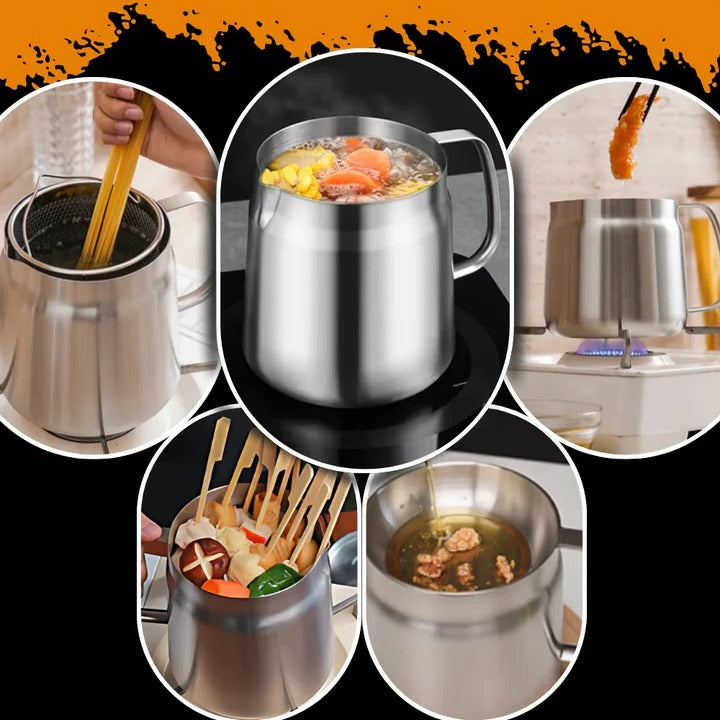 Deep Frying Pot with Strainer Stainless Steel | Built-In Oil Filter &amp; Heat-Resistant Handle | Fries, Sautés and Simmers 6