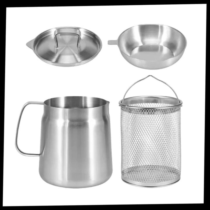 Deep Frying Pot with Strainer Stainless Steel | Built-In Oil Filter &amp; Heat-Resistant Handle | Fries, Sautés and Simmers 9
