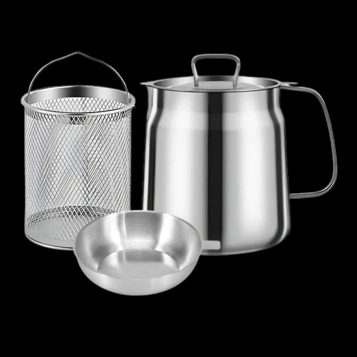 Deep Frying Pot with Strainer Stainless Steel | Built-In Oil Filter &amp; Heat-Resistant Handle | Fries, Sautés and Simmers 10