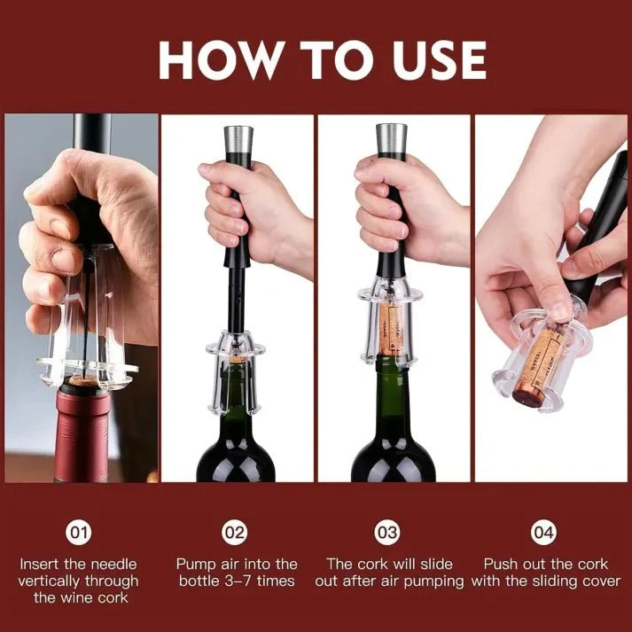 Air Pressure Wine Opener Set | Needle Cork Extractor with Foil Cutter, Pourer &amp; Stopper | No Batteries or Gas Needed 2