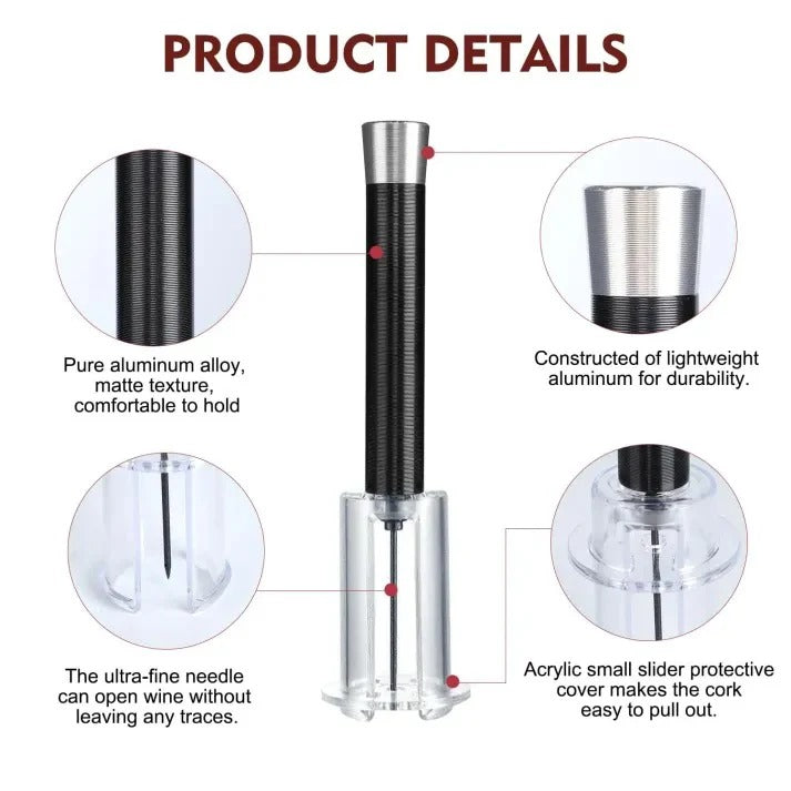 Air Pressure Wine Opener Set | Needle Cork Extractor with Foil Cutter, Pourer &amp; Stopper | No Batteries or Gas Needed 3