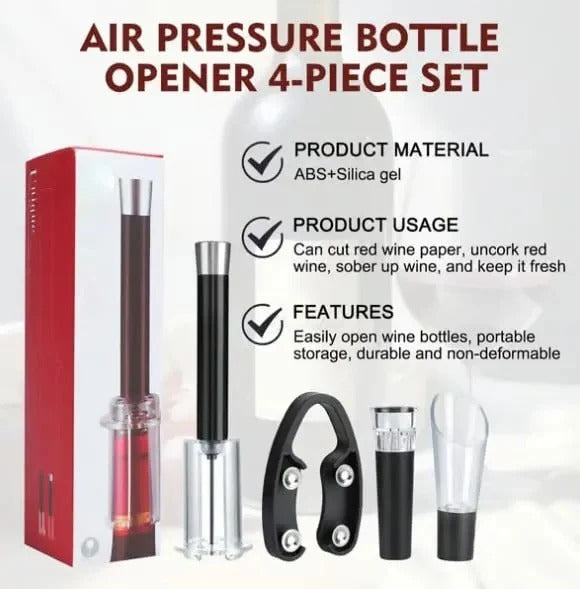 Air Pressure Wine Opener Set | Needle Cork Extractor with Foil Cutter, Pourer &amp; Stopper | No Batteries or Gas Needed 4