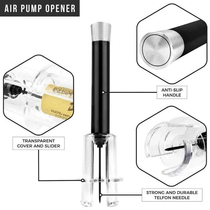 Air Pressure Wine Opener Set | Needle Cork Extractor with Foil Cutter, Pourer &amp; Stopper | No Batteries or Gas Needed 6