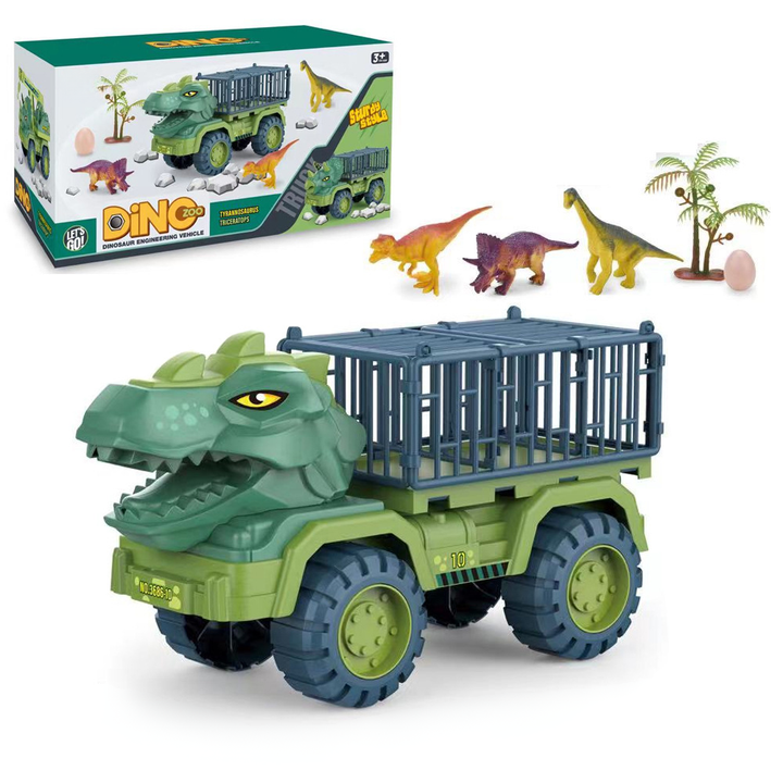 Dinosaur Toy Truck Playset Cage Vehicle | 4 Dinosaur Figures &amp; Accessories Included | Imaginative Prehistoric Play Set 2