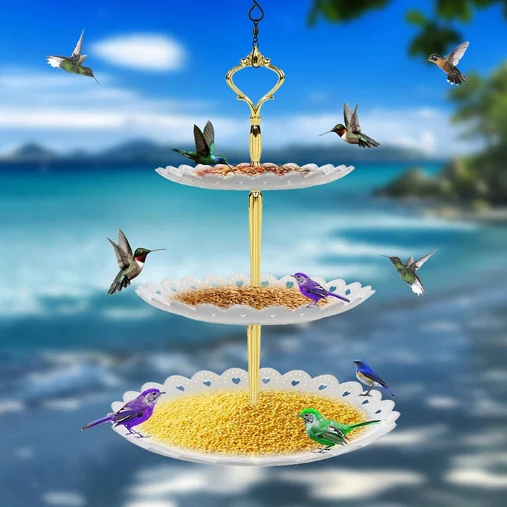 Bird Feeder 3-Tier Bath Combo Weather-Resistant with Hanging Chain 1