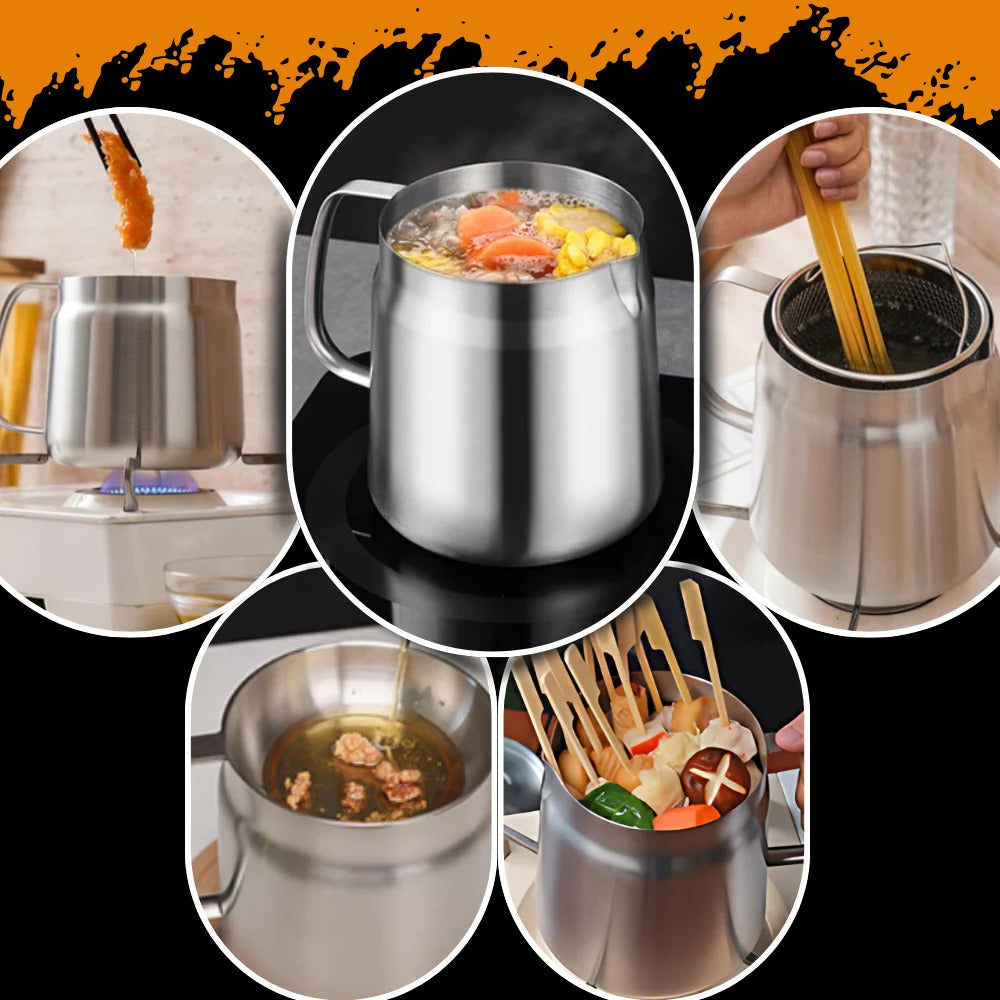 Deep Frying Pot Stainless Steel | Built-In Oil Strainer | Heat-Resistant Handle for Safe, Dishwasher-Safe Frying 6