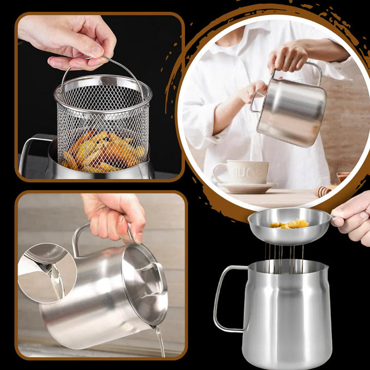 Deep Frying Pot Stainless Steel | Built-In Oil Strainer | Heat-Resistant Handle for Safe, Dishwasher-Safe Frying 5