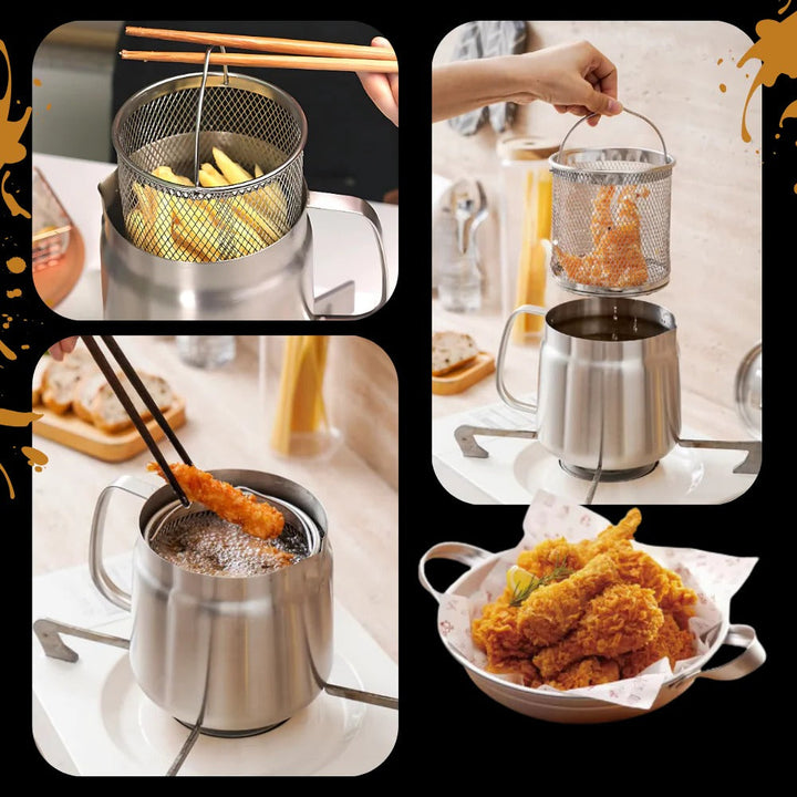 Deep Frying Pot Stainless Steel | Built-In Oil Strainer | Heat-Resistant Handle for Safe, Dishwasher-Safe Frying 3