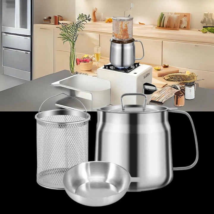 Deep Frying Pot Stainless Steel | Built-In Oil Strainer | Heat-Resistant Handle for Safe, Dishwasher-Safe Frying 1