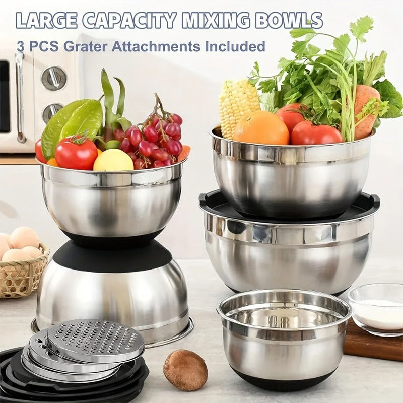 Stainless Steel Mixing Bowl Set | Airtight Lids, Non-Slip Base &amp; Stackable Design | Rust-Resistant 8-Piece Kitchen Set 2