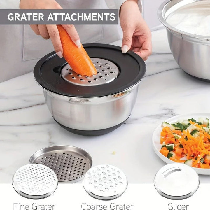 Stainless Steel Mixing Bowl Set | Airtight Lids, Non-Slip Base &amp; Stackable Design | Rust-Resistant 8-Piece Kitchen Set 3