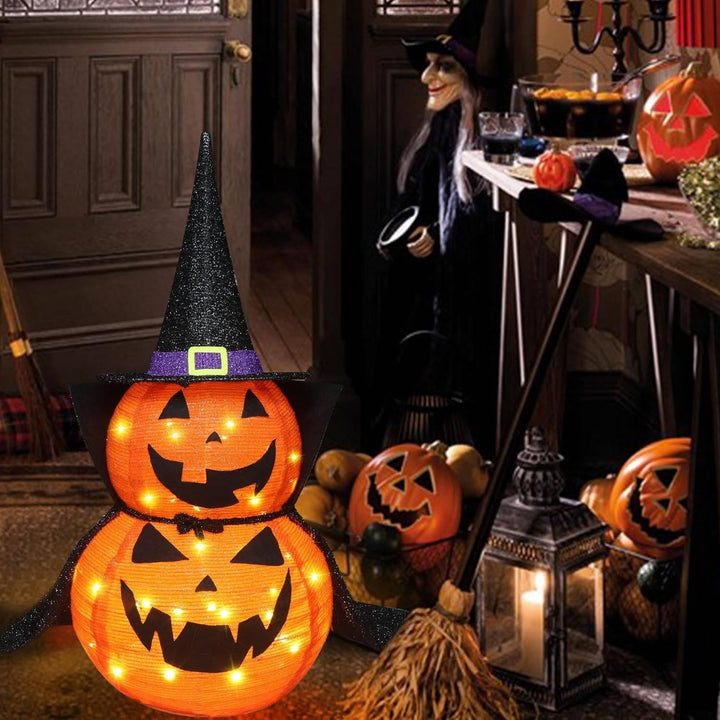 Collapsible Light-Up Pumpkin Decorations Halloween | 2 Pack, 176 LED Lights Each | Weather-Resistant Metal Frame 3