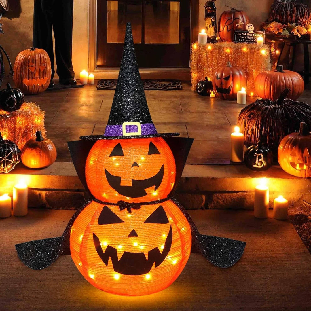 Collapsible Light-Up Pumpkin Decorations Halloween | 2 Pack, 176 LED Lights Each | Weather-Resistant Metal Frame 1